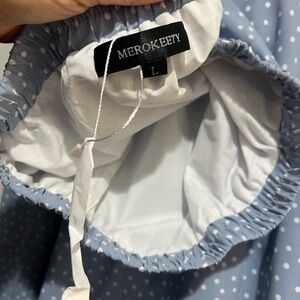 MEROKEETY Blue Polka Dot Midi Skirt